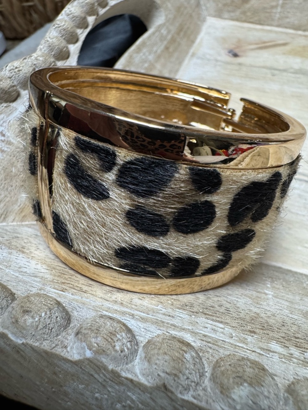 Leopard Haircalf Gold Cuff Bracelet